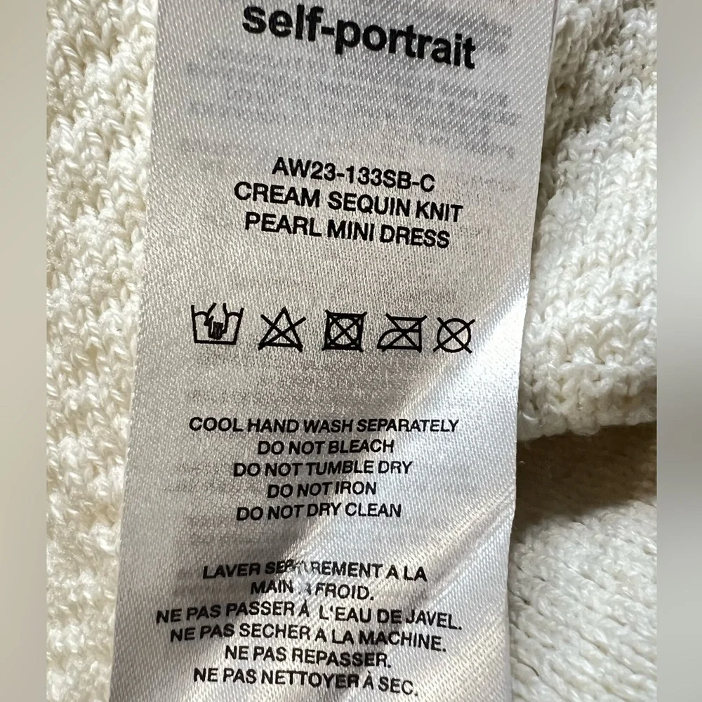 Self Portrait 2023 collection Cream Sequin Knit Pearl Mini Dress Size M - Picture 11 of 11